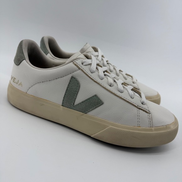 Veja Shoes - Veja Campo Sneakers Women's 8 White Sage Green Leather Suede Low Top Lace Up